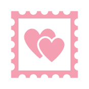A stamp icon with pink hearts