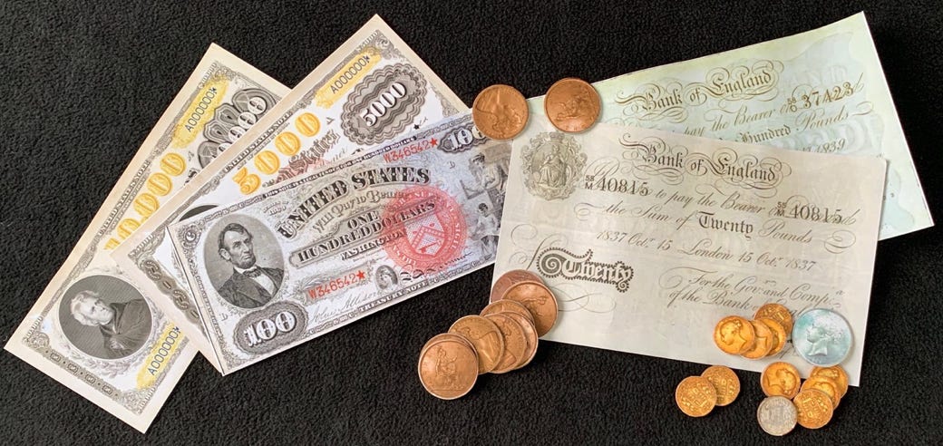 American and British money from the 1870s