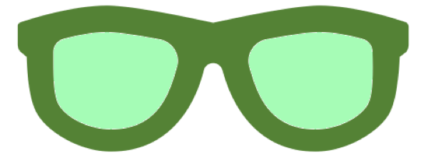Green-rimmed sunglasses with green-tinged lenses
