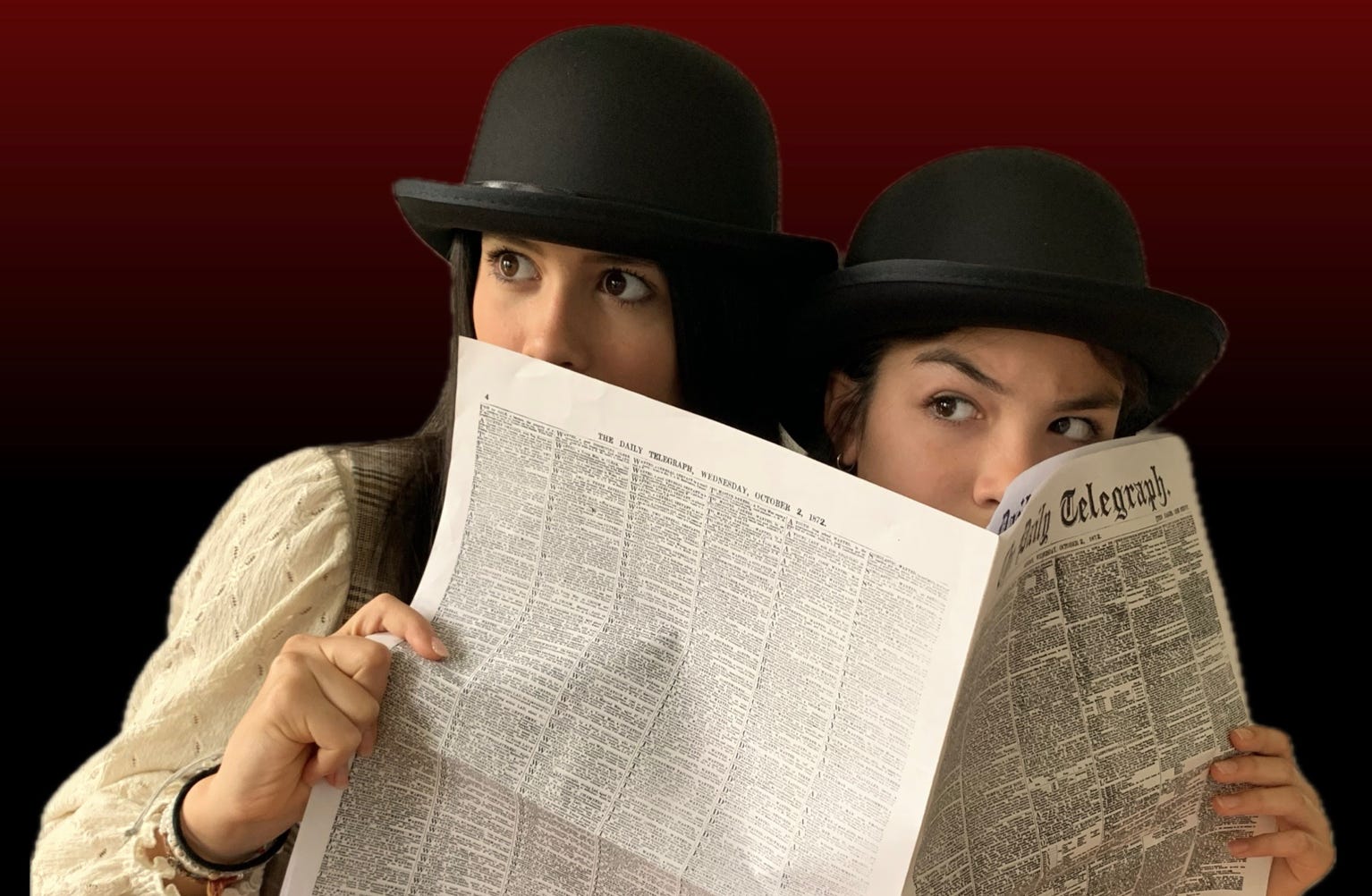 Two detectives hiding behind a newspaper