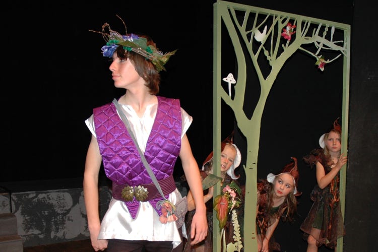 Oberon and three sprites in the woods